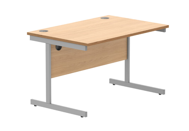 Office Rectangular Desk With Steel Single Upright Cantilever Frame | 1200X800 | Norwegian Beech/Silver