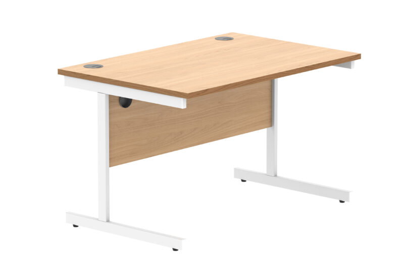 Office Rectangular Desk With Steel Single Upright Cantilever Frame | 1200X800 | Norwegian Beech/White