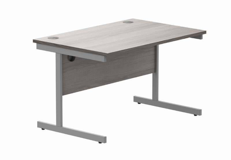 Office Rectangular Desk With Steel Single Upright Cantilever Frame | 1200X800 | Alaskan Grey Oak/Silver