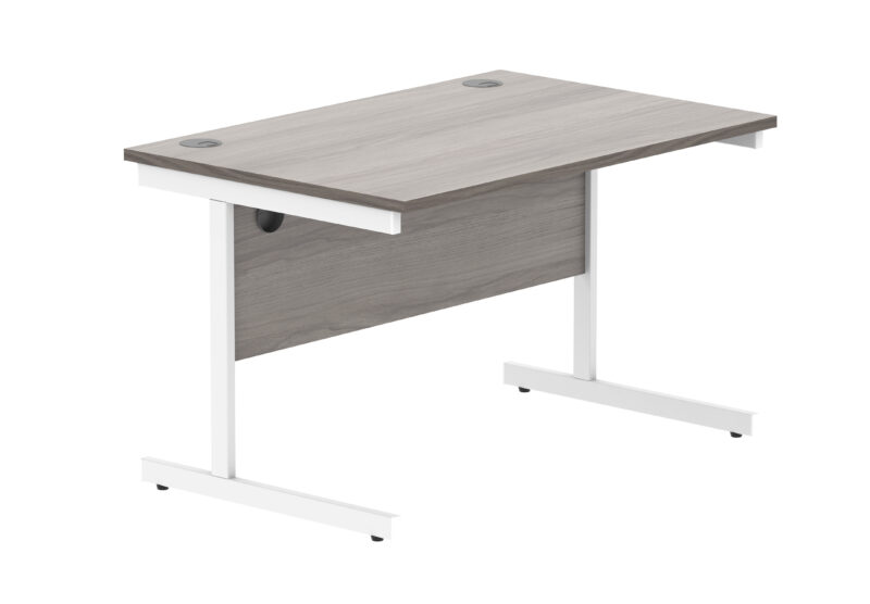 Office Rectangular Desk With Steel Single Upright Cantilever Frame | 1200X800 | Alaskan Grey Oak/White