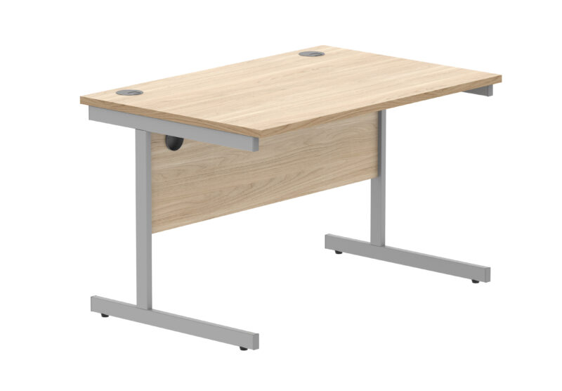 Office Rectangular Desk With Steel Single Upright Cantilever Frame | 1200X800 | Canadian Oak/Silver