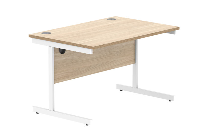 Office Rectangular Desk With Steel Single Upright Cantilever Frame | 1200X800 | Canadian Oak/White