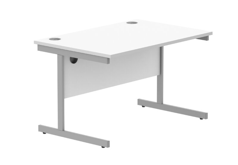 Office Rectangular Desk With Steel Single Upright Cantilever Frame | 1200X800 | Arctic White/Silver