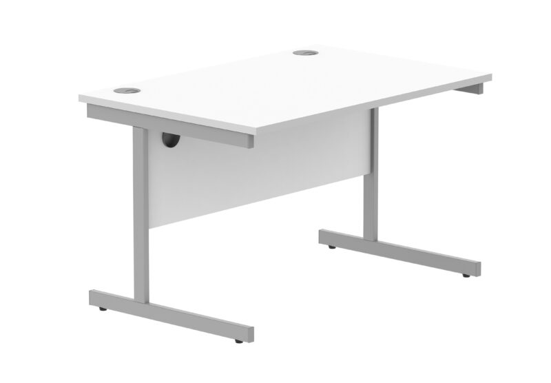 Office Rectangular Desk With Steel Single Upright Cantilever Frame | 1200X800 | Arctic White/White