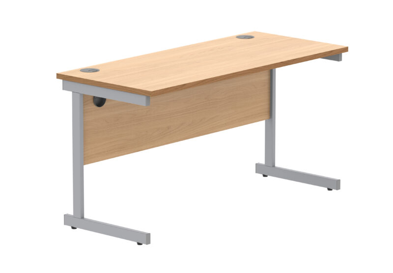 Office Rectangular Desk With Steel Single Upright Cantilever Frame | 1400X600 | Norwegian Beech/Silver