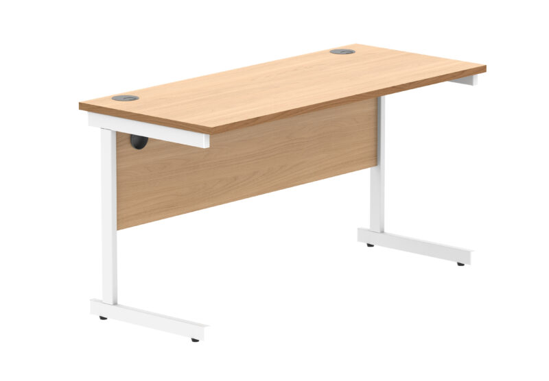 Office Rectangular Desk With Steel Single Upright Cantilever Frame | 1400X600 | Norwegian Beech/White