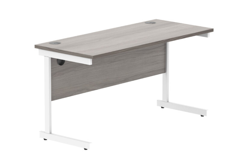 Office Rectangular Desk With Steel Single Upright Cantilever Frame | 1400X600 | Alaskan Grey Oak/White