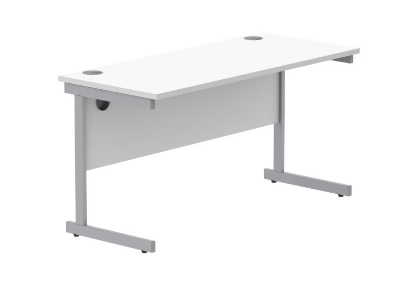 Office Rectangular Desk With Steel Single Upright Cantilever Frame | 1400X600 | Arctic White/Silver