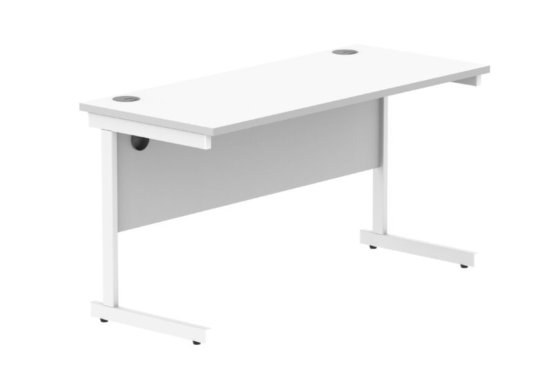 Office Rectangular Desk With Steel Single Upright Cantilever Frame | 1400X600 | Arctic White/White