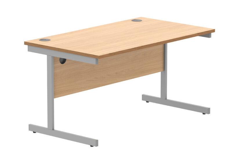 Office Rectangular Desk With Steel Single Upright Cantilever Frame | 1400X800 | Norwegian Beech/Silver