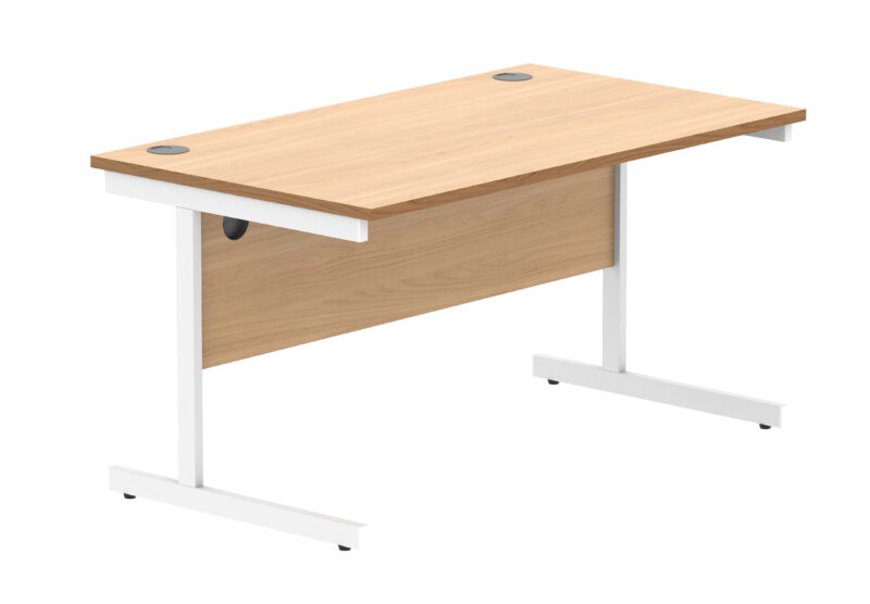 Office Rectangular Desk With Steel Single Upright Cantilever Frame | 1400X800 | Norwegian Beech/White