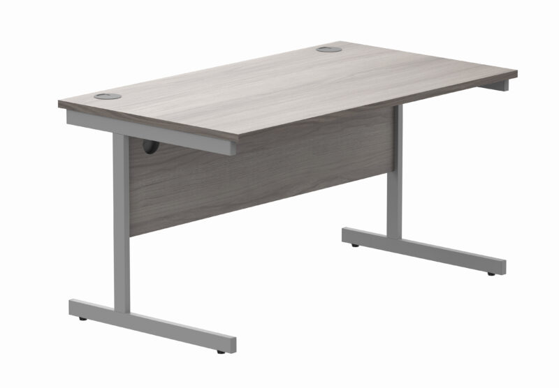 Office Rectangular Desk With Steel Single Upright Cantilever Frame | 1400X800 | Alaskan Grey Oak/Silver