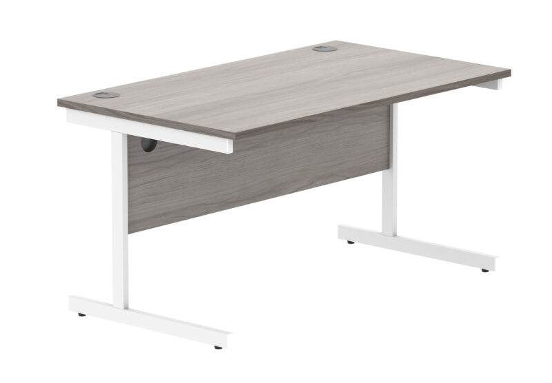 Office Rectangular Desk With Steel Single Upright Cantilever Frame | 1400X800 | Alaskan Grey Oak/White