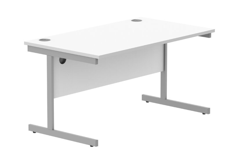 Office Rectangular Desk With Steel Single Upright Cantilever Frame | 1400X800 | Arctic White/Silver