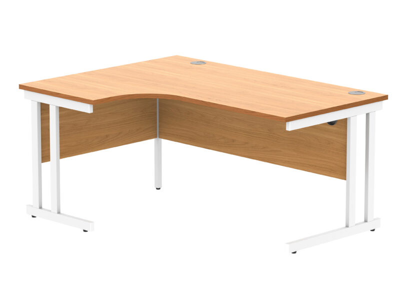 Office Left Hand Corner Desk With Steel Double Upright Cantilever Frame | 1600X1200 | Norwegian Beech/White