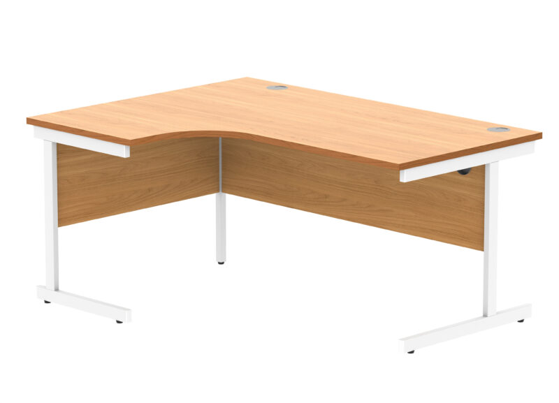 Office Left Hand Corner Desk With Steel Single Upright Cantilever Frame | 1600X1200 | Norwegian Beech/White