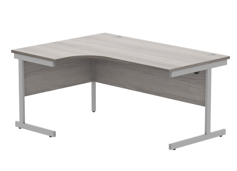 Office Left Hand Corner Desk With Steel Single Upright Cantilever Frame | 1600X1200 | Alaskan Grey Oak/Silver