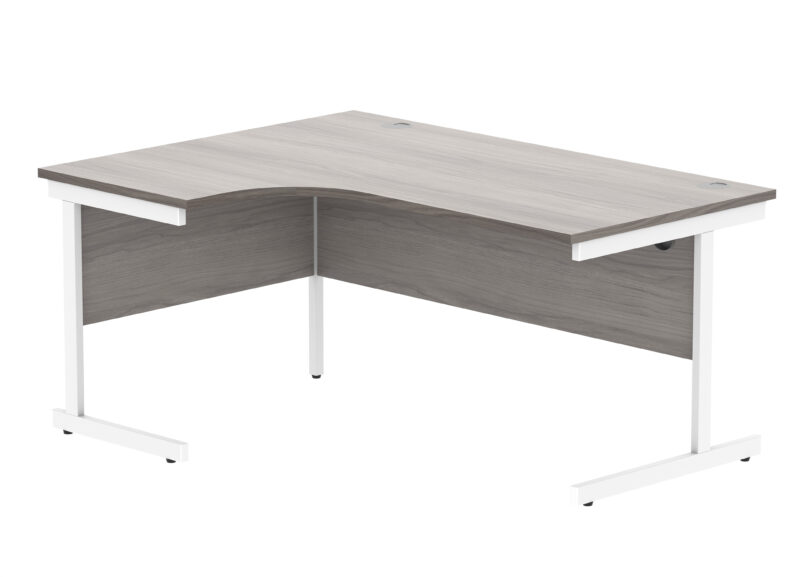 Office Left Hand Corner Desk With Steel Single Upright Cantilever Frame | 1600X1200 | Alaskan Grey Oak/White