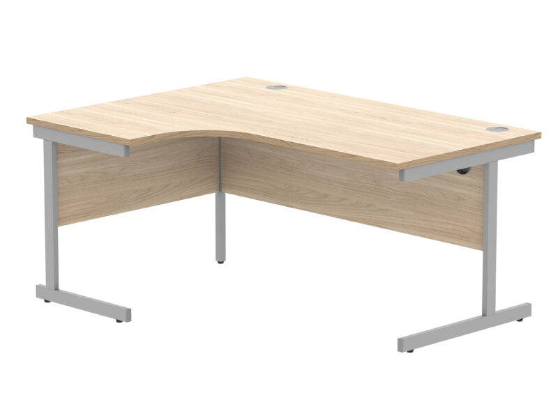 Office Left Hand Corner Desk With Steel Single Upright Cantilever Frame | 1600X1200 | Canadian Oak/Silver