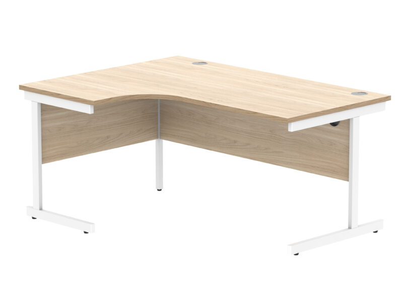 Office Left Hand Corner Desk With Steel Single Upright Cantilever Frame | 1600X1200 | Canadian Oak/White