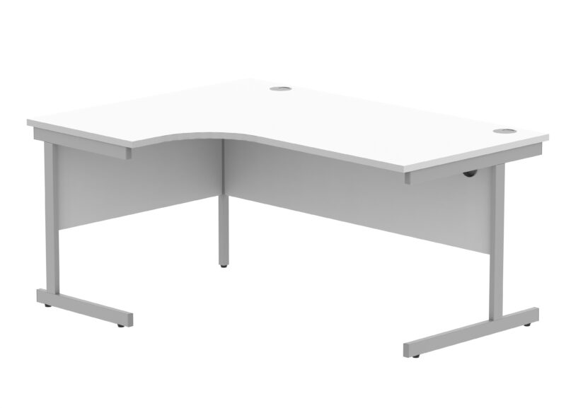 Office Left Hand Corner Desk With Steel Single Upright Cantilever Frame | 1600X1200 | Arctic White/Silver