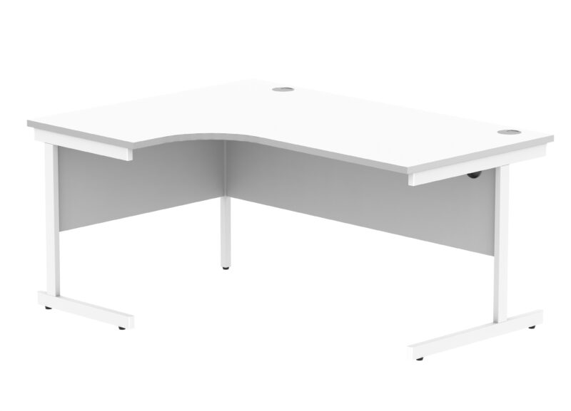 Office Left Hand Corner Desk With Steel Single Upright Cantilever Frame | 1600X1200 | Arctic White/White