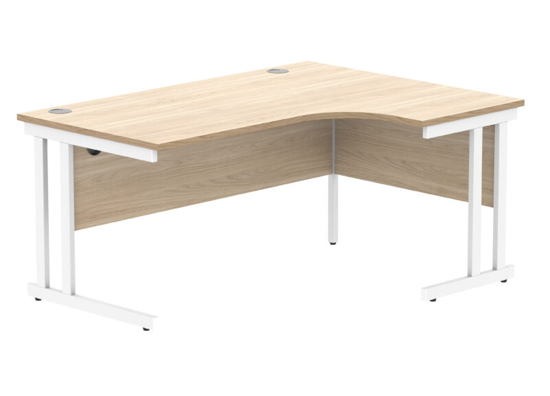 Office Right Hand Corner Desk With Steel Double Upright Cantilever Frame | 1600X1200 | Canadian Oak/White