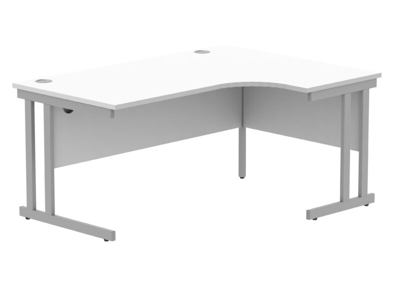 Office Right Hand Corner Desk With Steel Double Upright Cantilever Frame | 1600X1200 | Arctic White/Silver