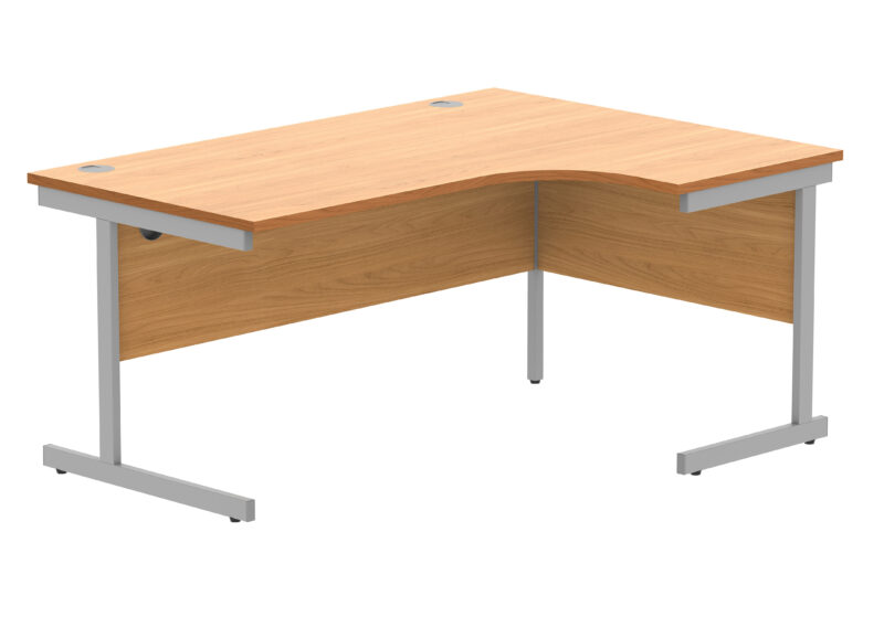 Office Right Hand Corner Desk With Steel Single Upright Cantilever Frame | 1600X1200 | Norwegian Beech/Silver