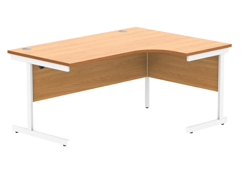 Office Right Hand Corner Desk With Steel Single Upright Cantilever Frame | 1600X1200 | Norwegian Beech/White