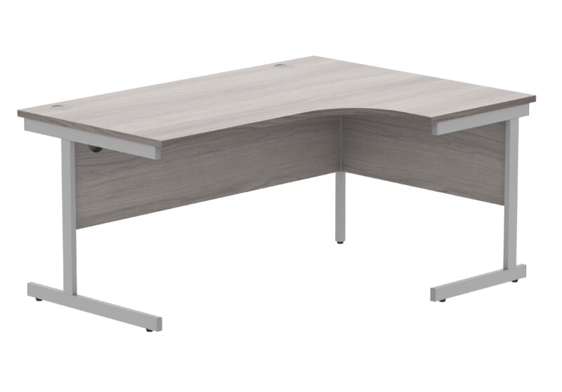 Office Right Hand Corner Desk With Steel Single Upright Cantilever Frame | 1600X1200 | Alaskan Grey Oak/Silver