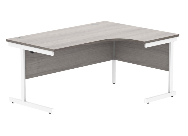 Office Right Hand Corner Desk With Steel Single Upright Cantilever Frame | 1600X1200 | Alaskan Grey Oak/White