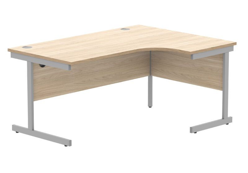 Office Right Hand Corner Desk With Steel Single Upright Cantilever Frame | 1600X1200 | Canadian Oak/Silver