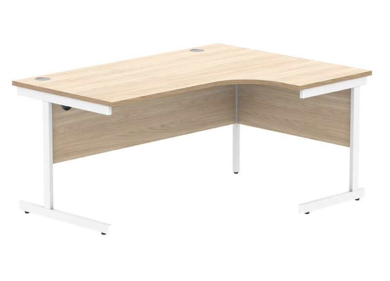 Office Right Hand Corner Desk With Steel Single Upright Cantilever Frame | 1600X1200 | Canadian Oak/White