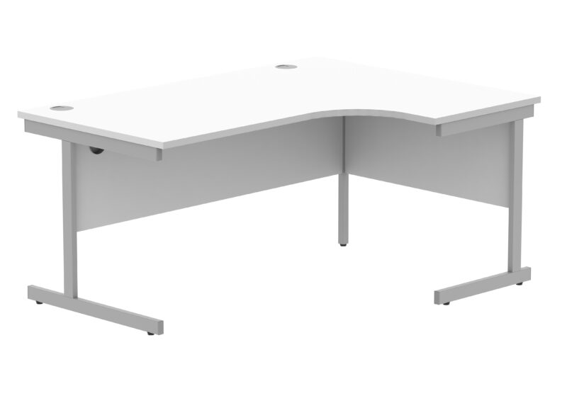 Office Right Hand Corner Desk With Steel Single Upright Cantilever Frame | 1600X1200 | Arctic White/Silver