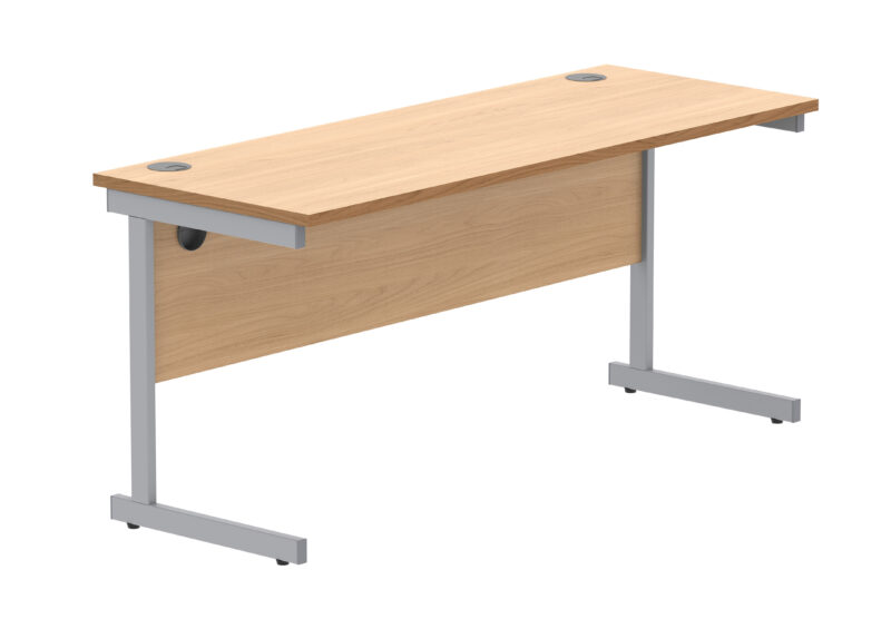 Office Rectangular Desk With Steel Single Upright Cantilever Frame | 1600X600 | Norwegian Beech/Silver