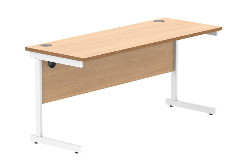 Office Rectangular Desk With Steel Single Upright Cantilever Frame | 1600X600 | Norwegian Beech/White