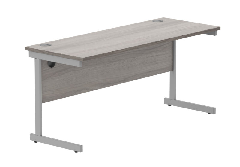 Office Rectangular Desk With Steel Single Upright Cantilever Frame | 1600X600 | Alaskan Grey Oak/Silver