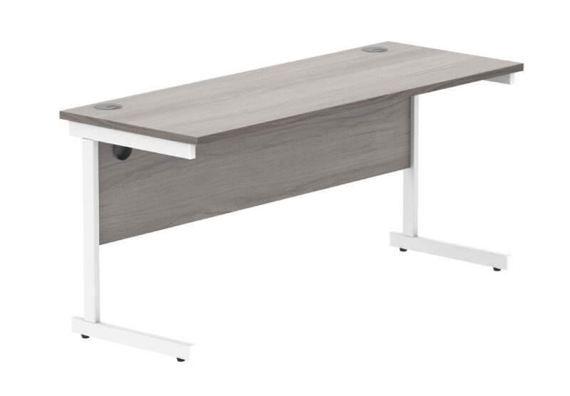 Office Rectangular Desk With Steel Single Upright Cantilever Frame | 1600X600 | Alaskan Grey Oak/White