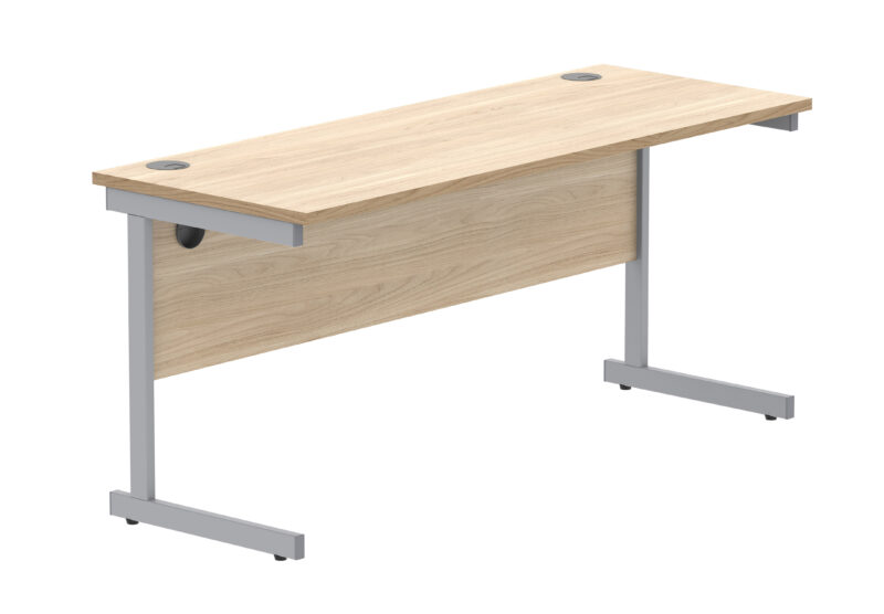 Office Rectangular Desk With Steel Single Upright Cantilever Frame | 1600X600 | Canadian Oak/Silver