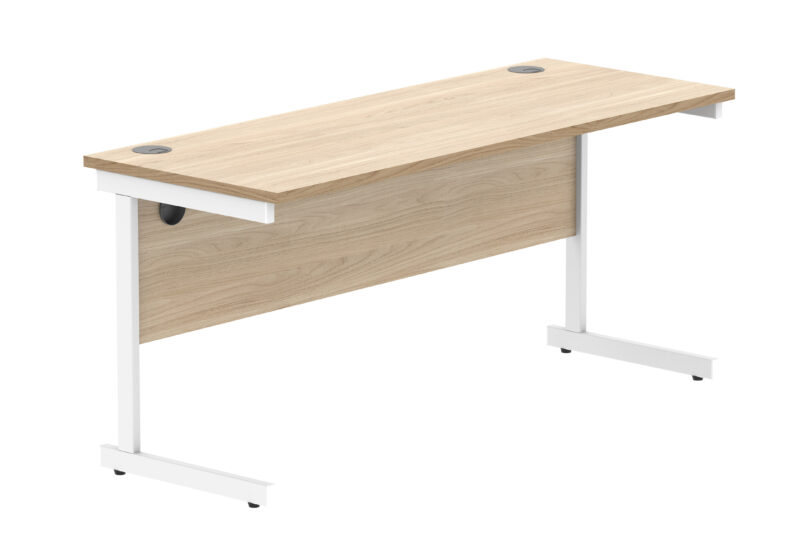 Office Rectangular Desk With Steel Single Upright Cantilever Frame | 1600X600 | Canadian Oak/White