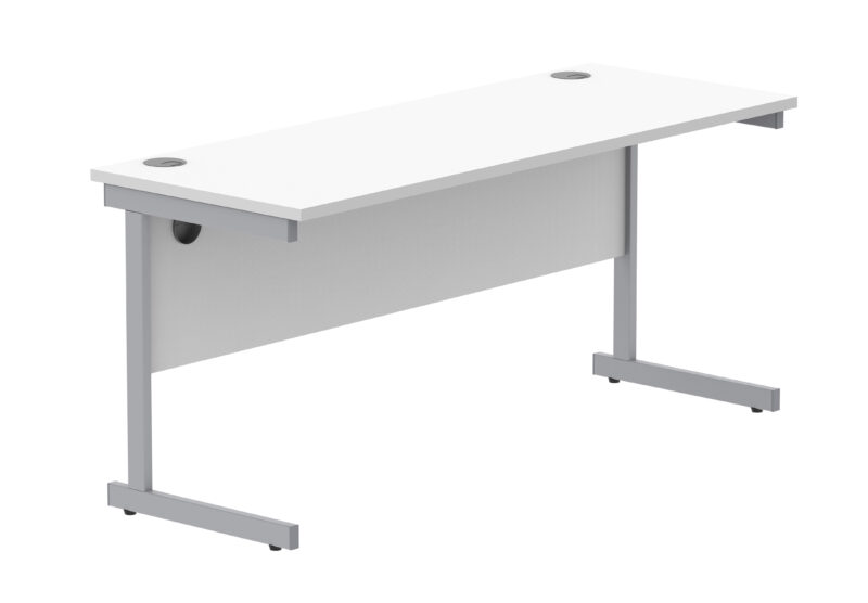 Office Rectangular Desk With Steel Single Upright Cantilever Frame | 1600X600 | Arctic White/Silver