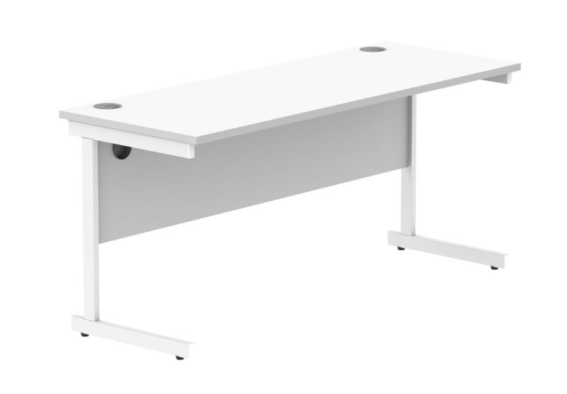 Office Rectangular Desk With Steel Single Upright Cantilever Frame | 1600X600 | Arctic White/White