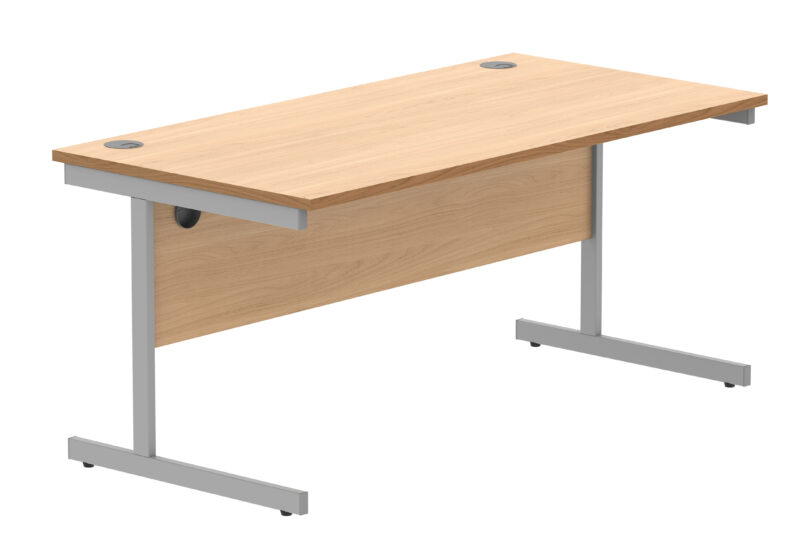 Office Rectangular Desk With Steel Single Upright Cantilever Frame | 1600X800 | Norwegian Beech/Silver