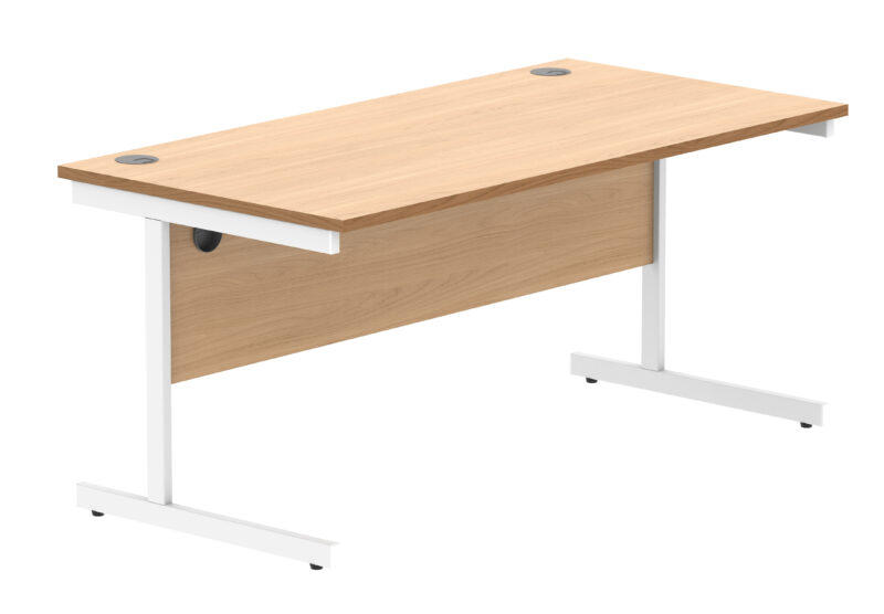 Office Rectangular Desk With Steel Single Upright Cantilever Frame | 1600X800 | Norwegian Beech/White