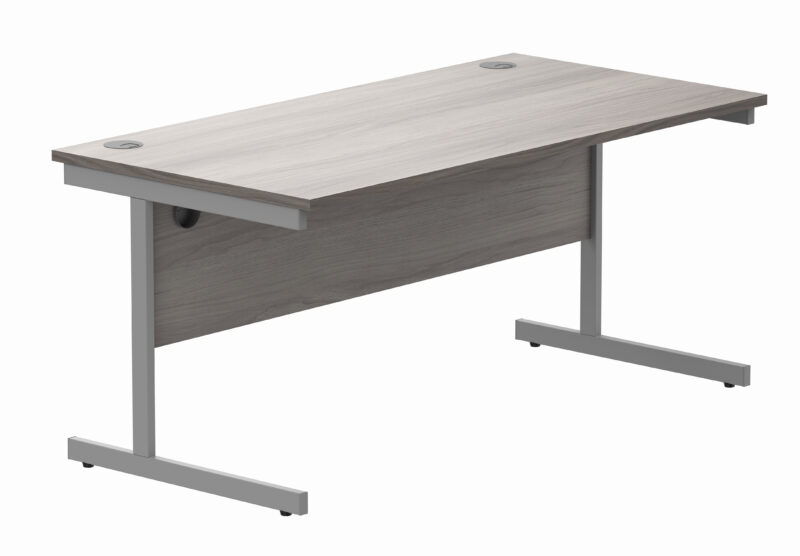 Office Rectangular Desk With Steel Single Upright Cantilever Frame | 1600X800 | Alaskan Grey Oak/Silver