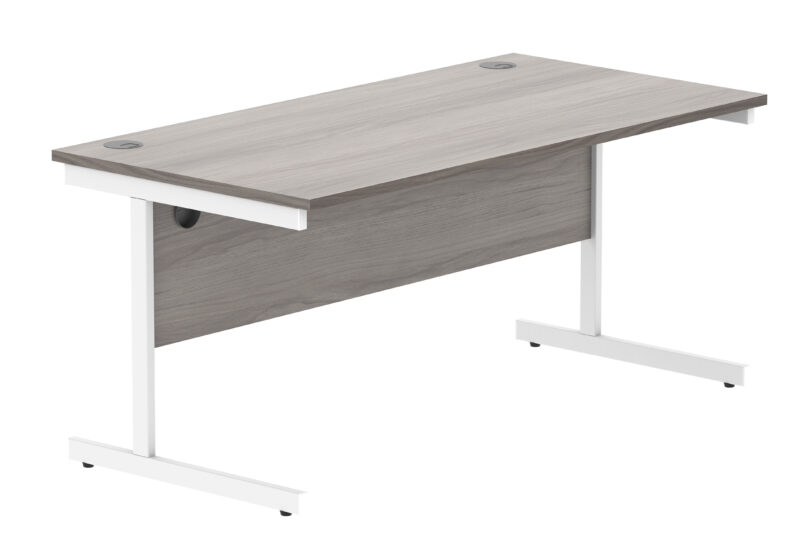 Office Rectangular Desk With Steel Single Upright Cantilever Frame | 1600X800 | Alaskan Grey Oak/White