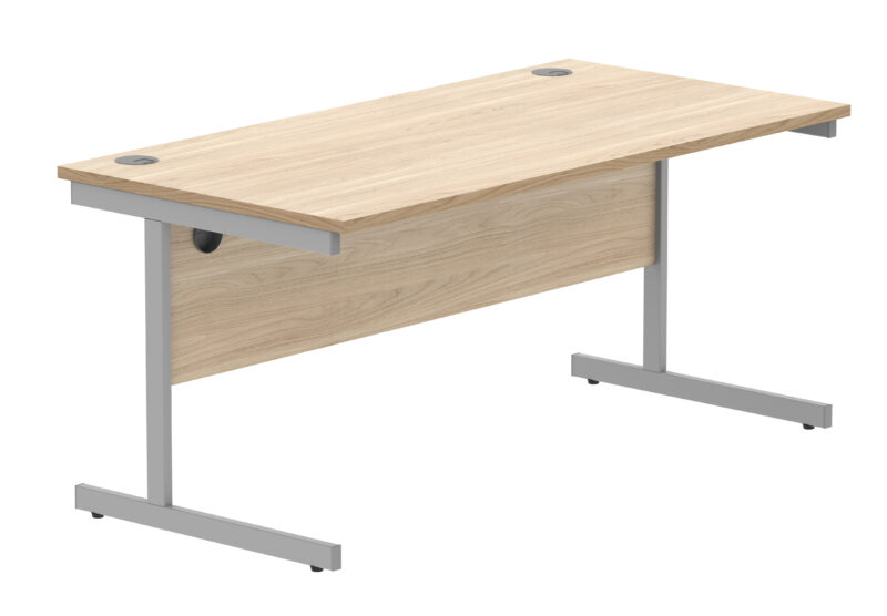 Office Rectangular Desk With Steel Single Upright Cantilever Frame | 1600X800 | Canadian Oak/Silver