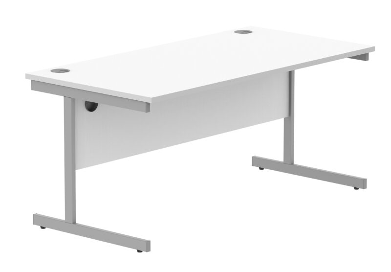 Office Rectangular Desk With Steel Single Upright Cantilever Frame | 1600X800 | Arctic White/Silver