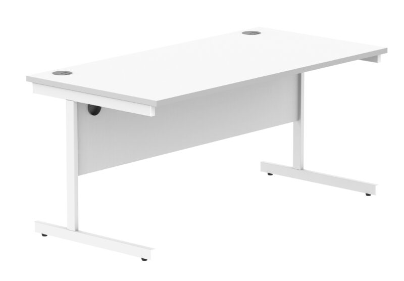 Office Rectangular Desk With Steel Single Upright Cantilever Frame | 1600X800 | Arctic White/White